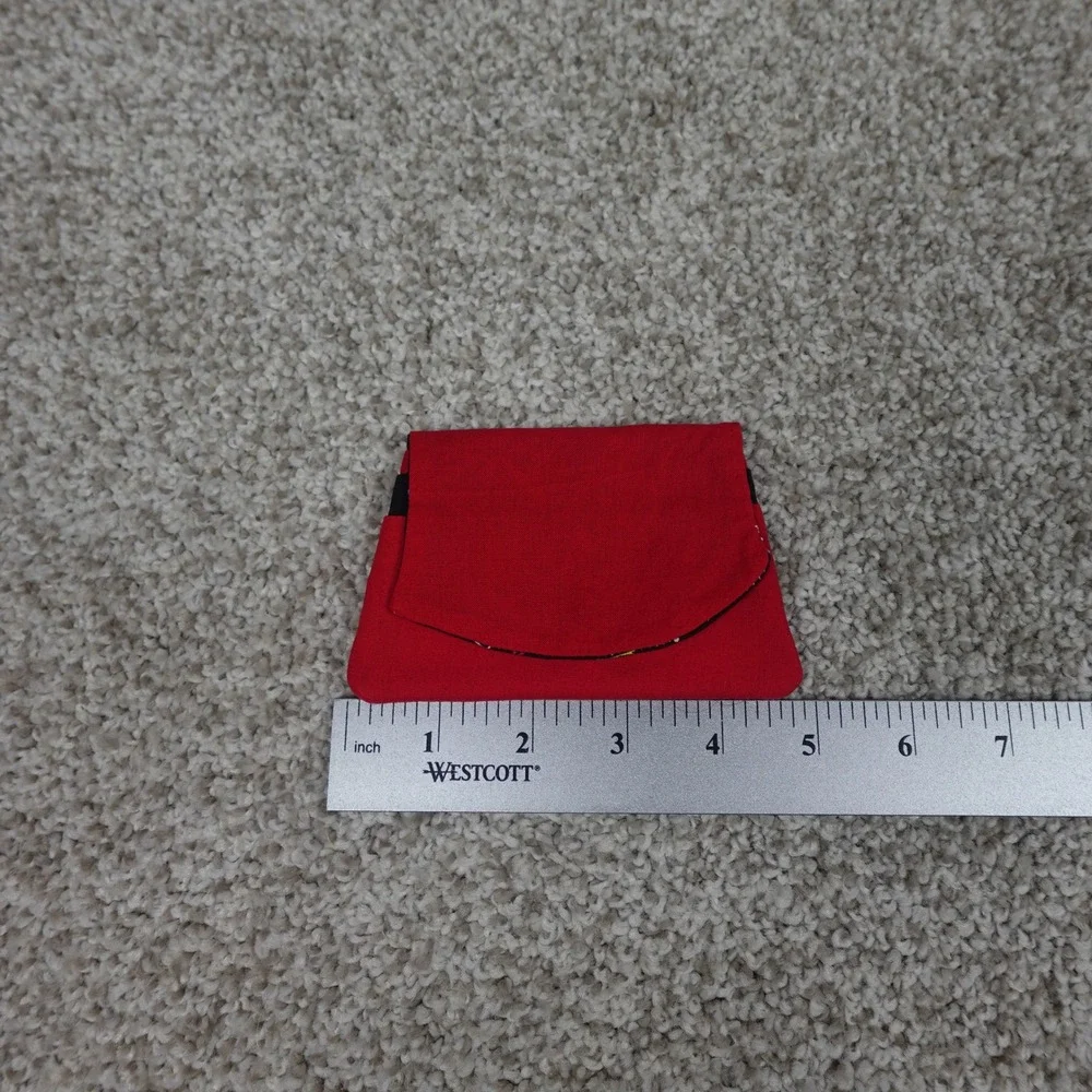 Handmade Red Fabric Pocket Wallet Alphabet Print Lining Snap Closure Pouch